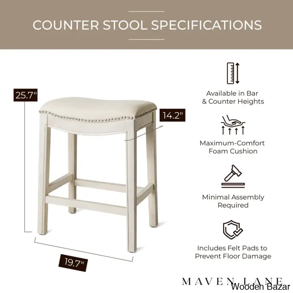 Mavenq Lane Adrien Backless Saddle Kitchen Counter And Bar Stool With Fabric Upholstery