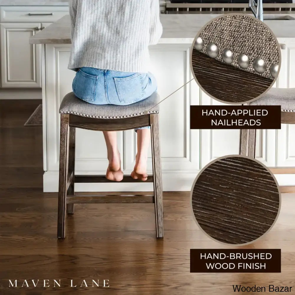 Mavenq Lane Adrien Backless Saddle Kitchen Counter And Bar Stool With Fabric Upholstery