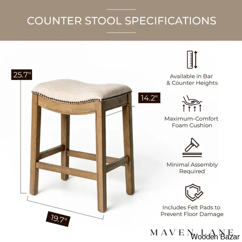 Mavenq Lane Adrien Backless Saddle Kitchen Counter And Bar Stool With Fabric Upholstery