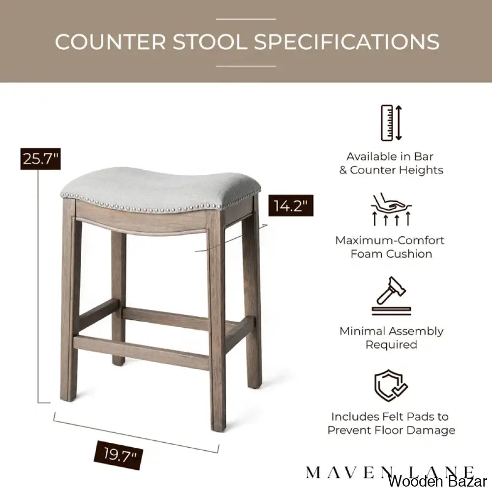 Mavenq Lane Adrien Backless Saddle Kitchen Counter And Bar Stool With Fabric Upholstery