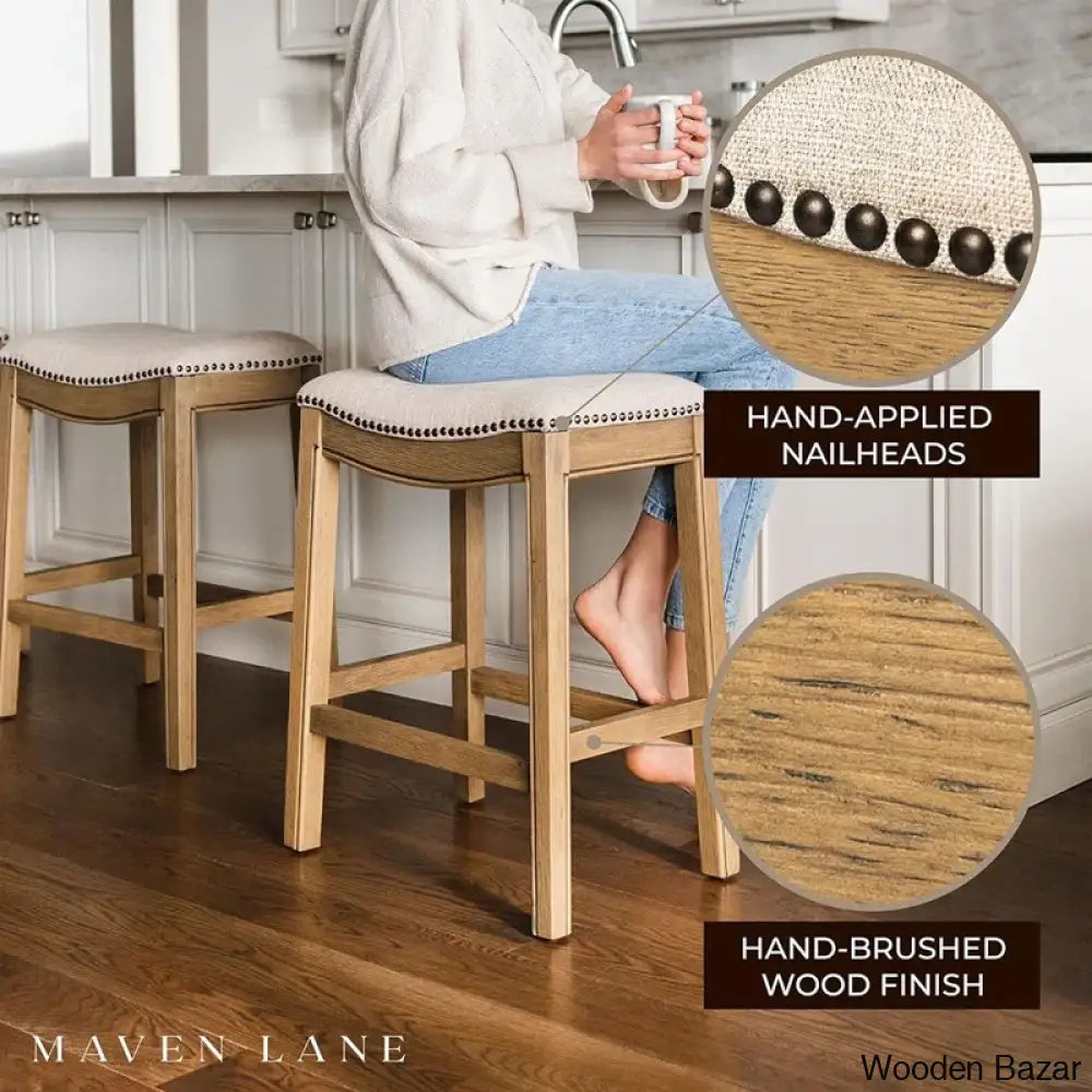 Mavenq Lane Adrien Backless Saddle Kitchen Counter And Bar Stool With Fabric Upholstery