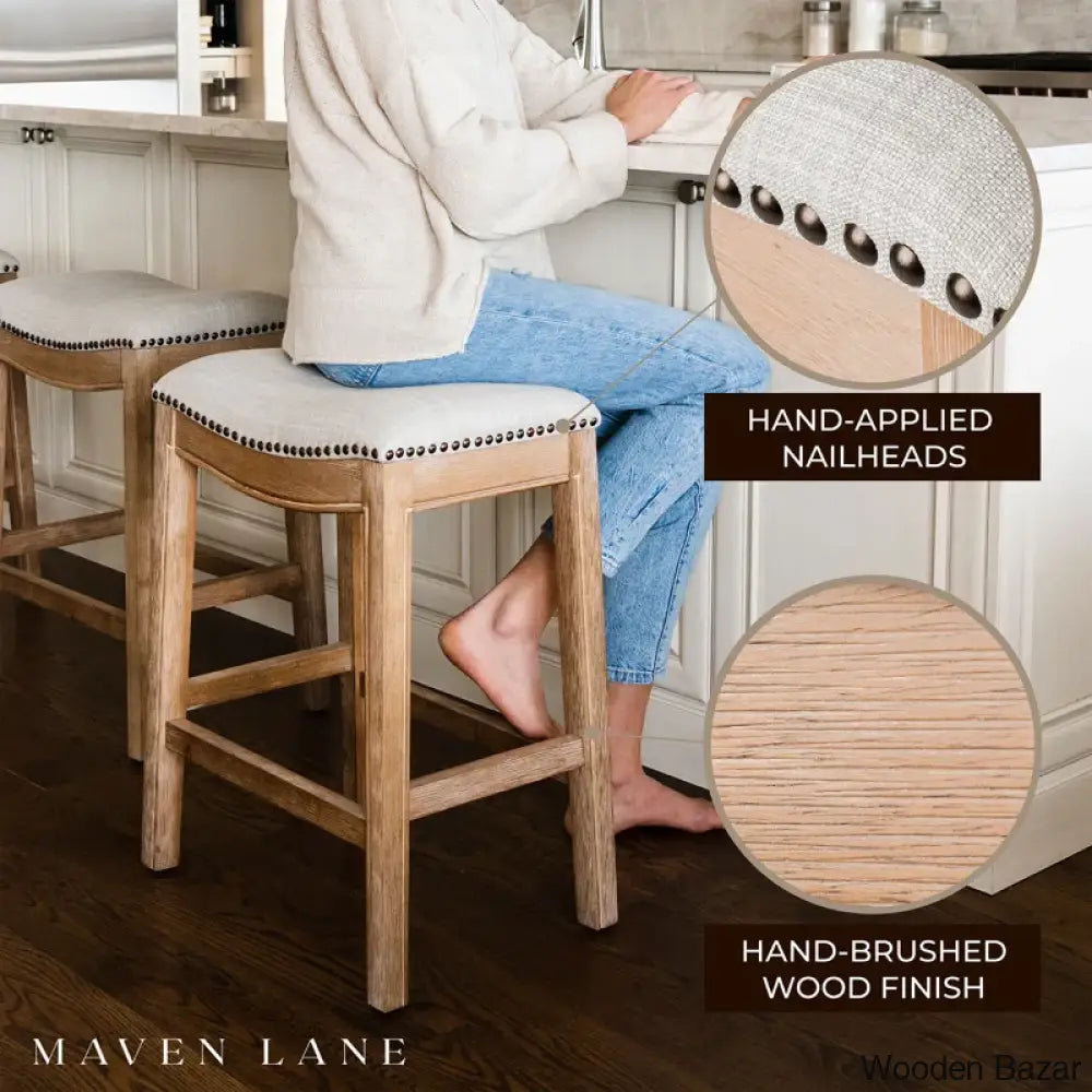 Mavenq Lane Adrien Backless Saddle Kitchen Counter And Bar Stool With Fabric Upholstery