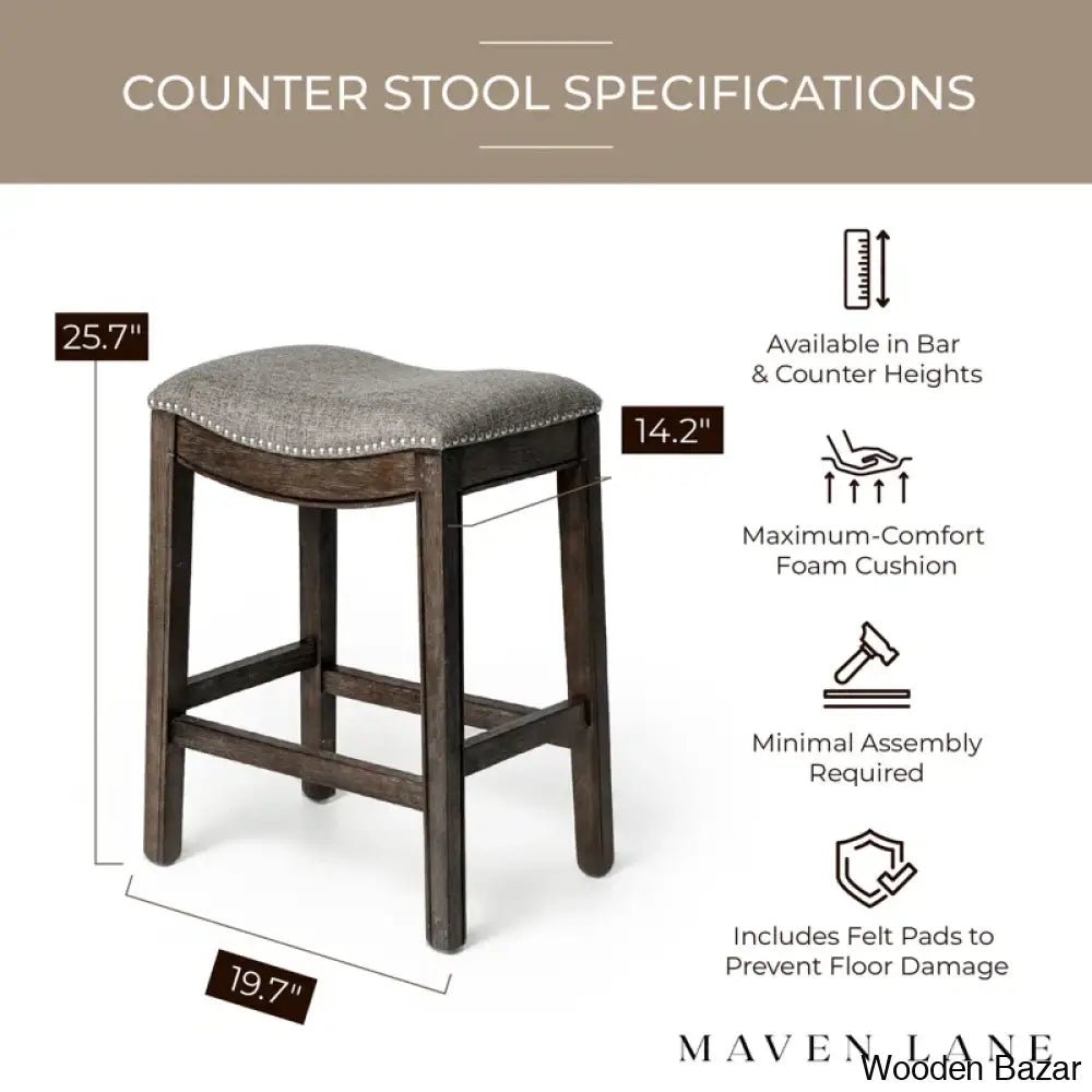 Mavenq Lane Adrien Backless Saddle Kitchen Counter And Bar Stool With Fabric Upholstery