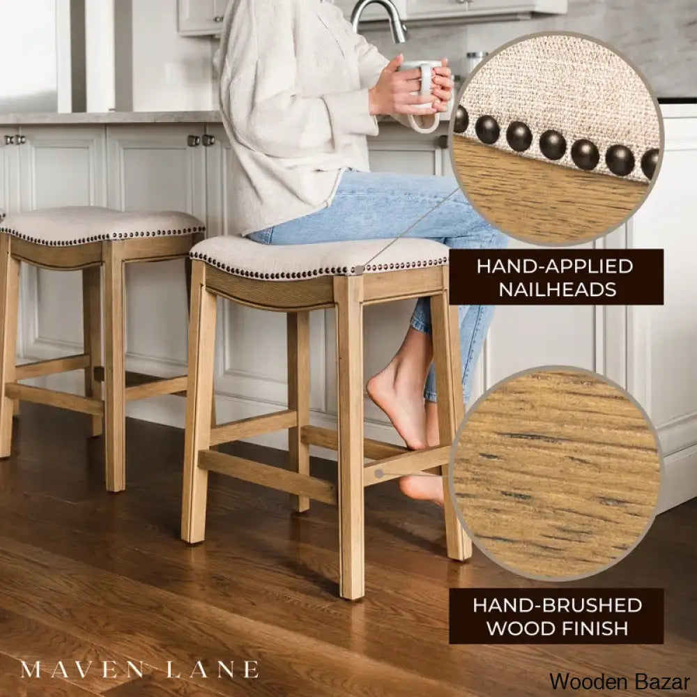 Mavenq Lane Adrien Backless Saddle Kitchen Counter And Bar Stool With Fabric Upholstery