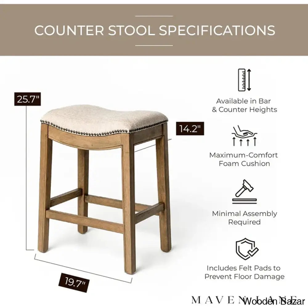 Mavenq Lane Adrien Backless Saddle Kitchen Counter And Bar Stool With Fabric Upholstery