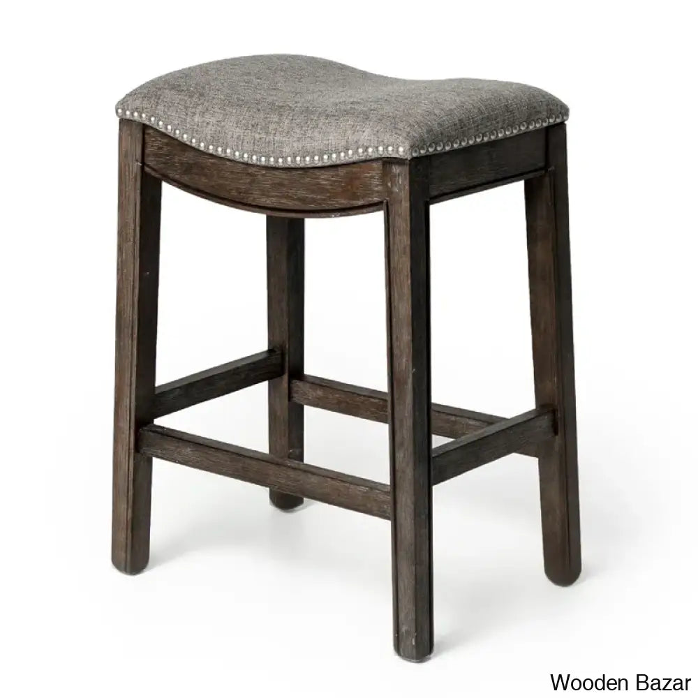 Mavenq Lane Adrien Backless Saddle Kitchen Counter And Bar Stool With Fabric Upholstery Dark Walnut