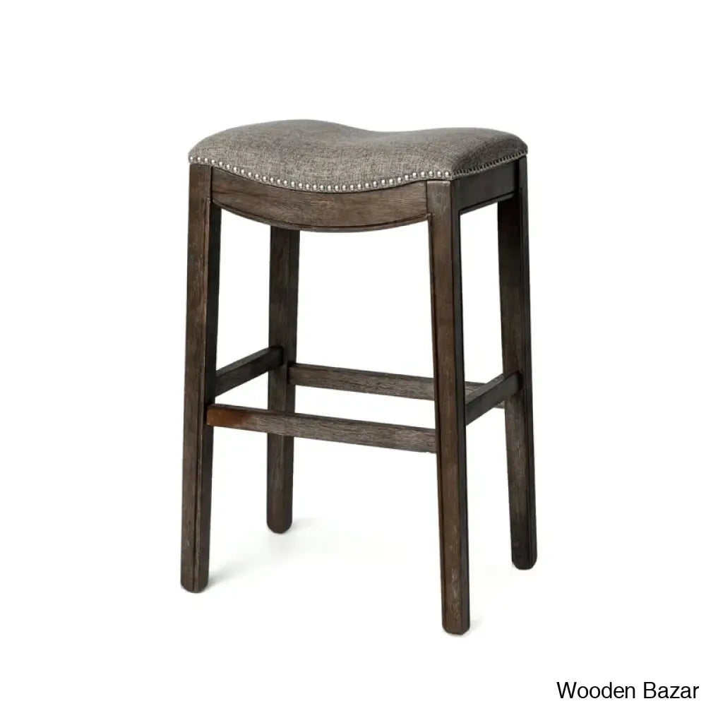 Mavenq Lane Adrien Backless Saddle Kitchen Counter And Bar Stool With Fabric Upholstery Dark Walnut