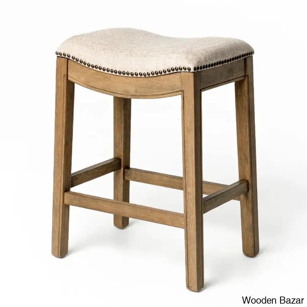 Mavenq Lane Adrien Backless Saddle Kitchen Counter And Bar Stool With Fabric Upholstery Natural