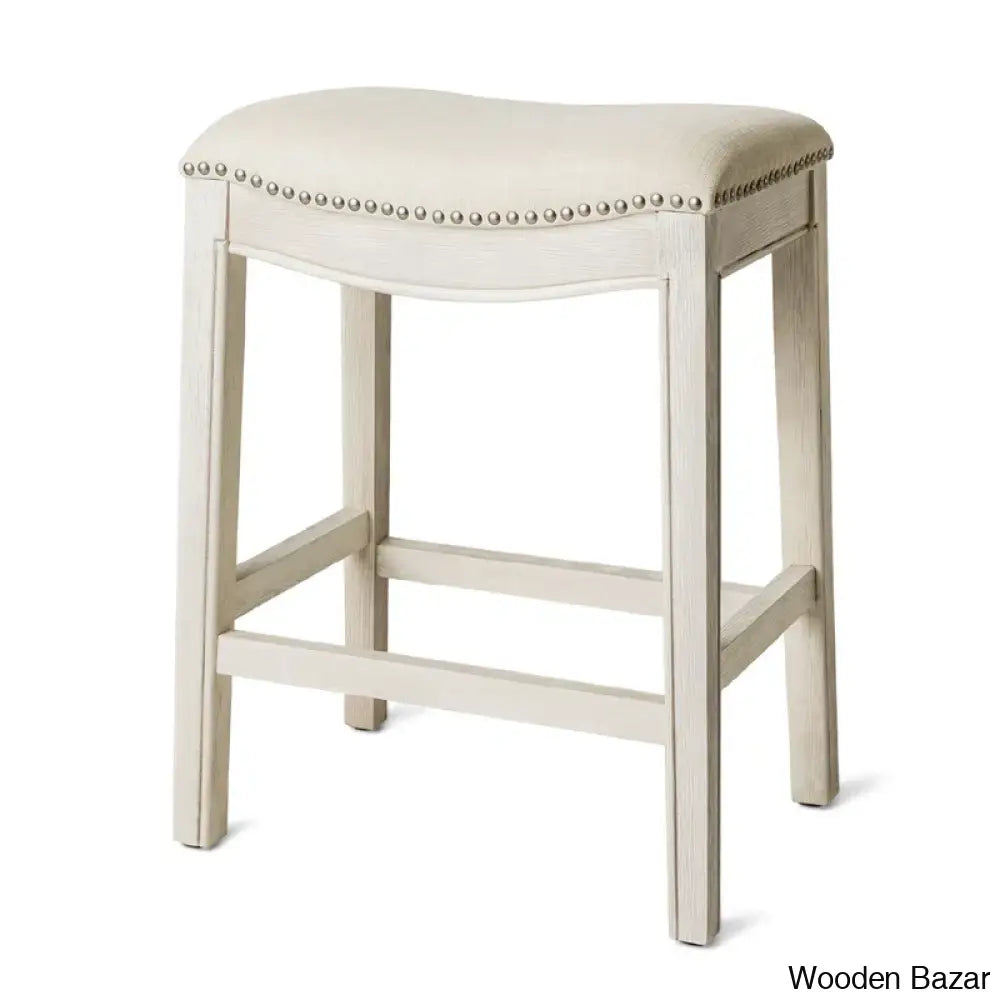 Mavenq Lane Adrien Backless Saddle Kitchen Counter And Bar Stool With Fabric Upholstery White Oak /