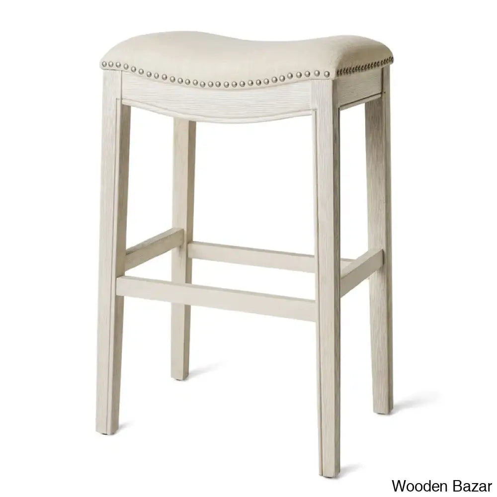 Mavenq Lane Adrien Backless Saddle Kitchen Counter And Bar Stool With Fabric Upholstery White Oak /