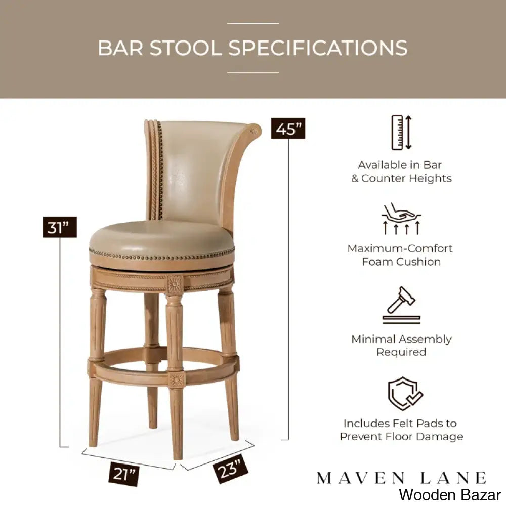 Mavenz Lane Pullman Counter And Bar Stool With Vegan Leather Upholstery