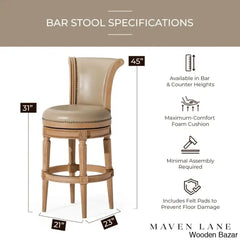 Mavenz Lane Pullman Counter And Bar Stool With Vegan Leather Upholstery
