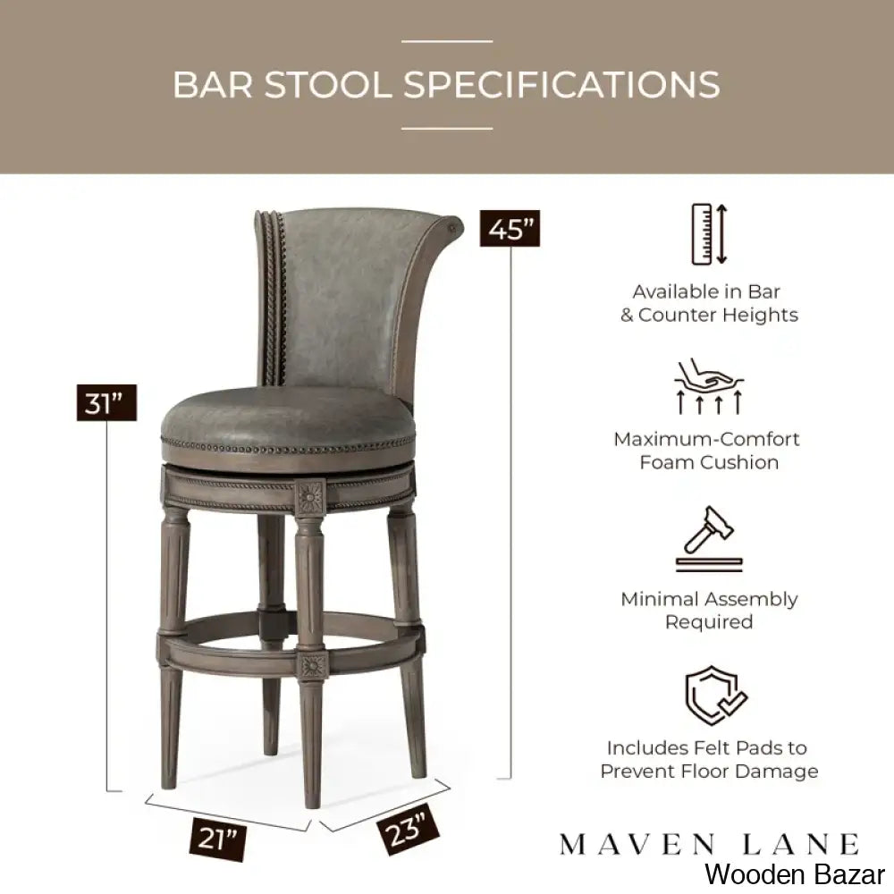 Mavenz Lane Pullman Counter And Bar Stool With Vegan Leather Upholstery