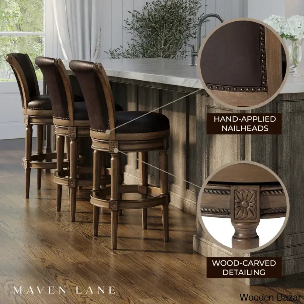 Mavenz Lane Pullman Counter And Bar Stool With Vegan Leather Upholstery