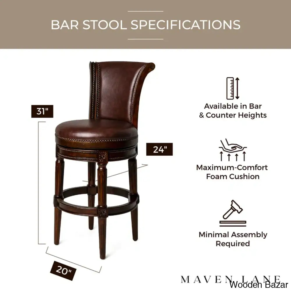 Mavenz Lane Pullman Counter And Bar Stool With Vegan Leather Upholstery