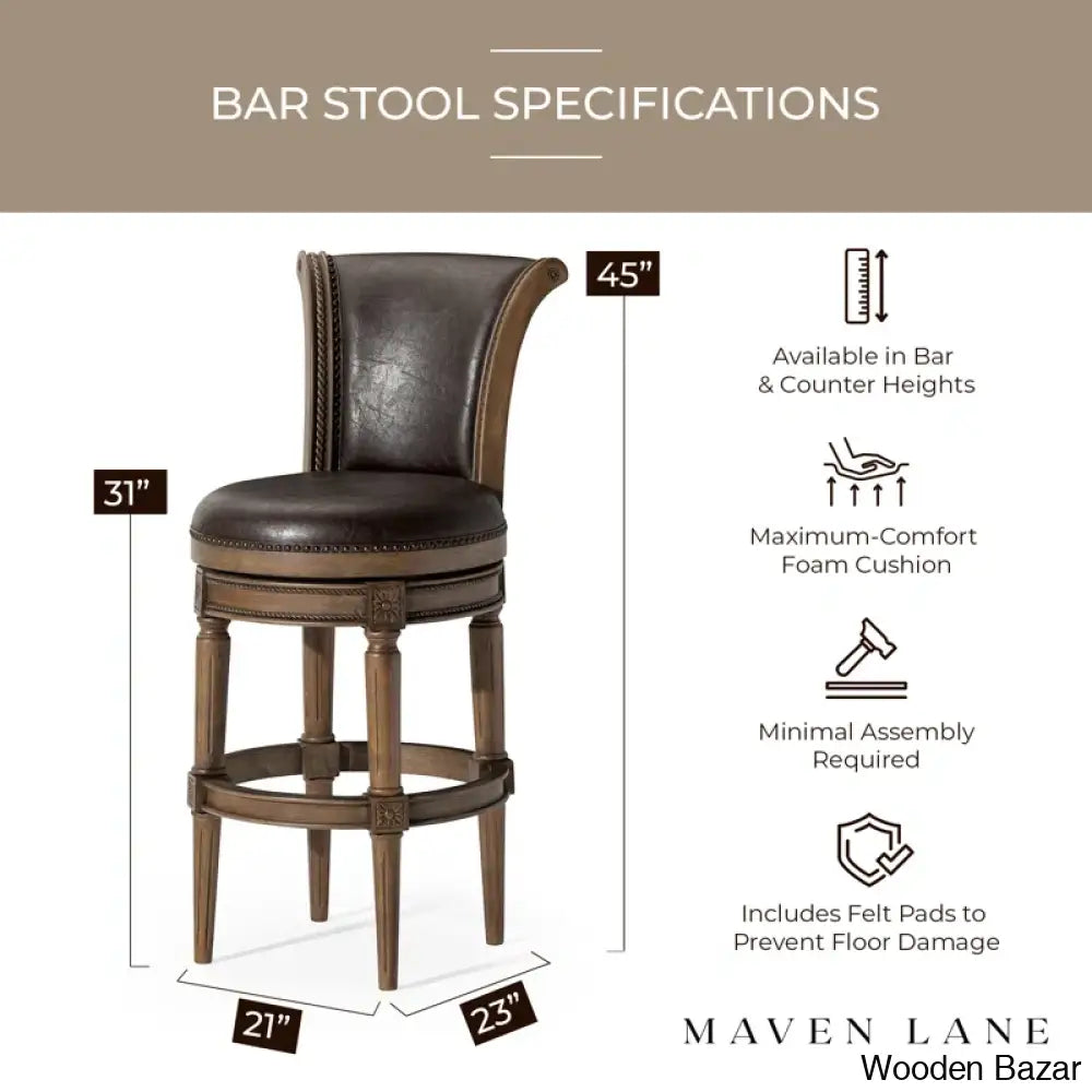 Mavenz Lane Pullman Counter And Bar Stool With Vegan Leather Upholstery