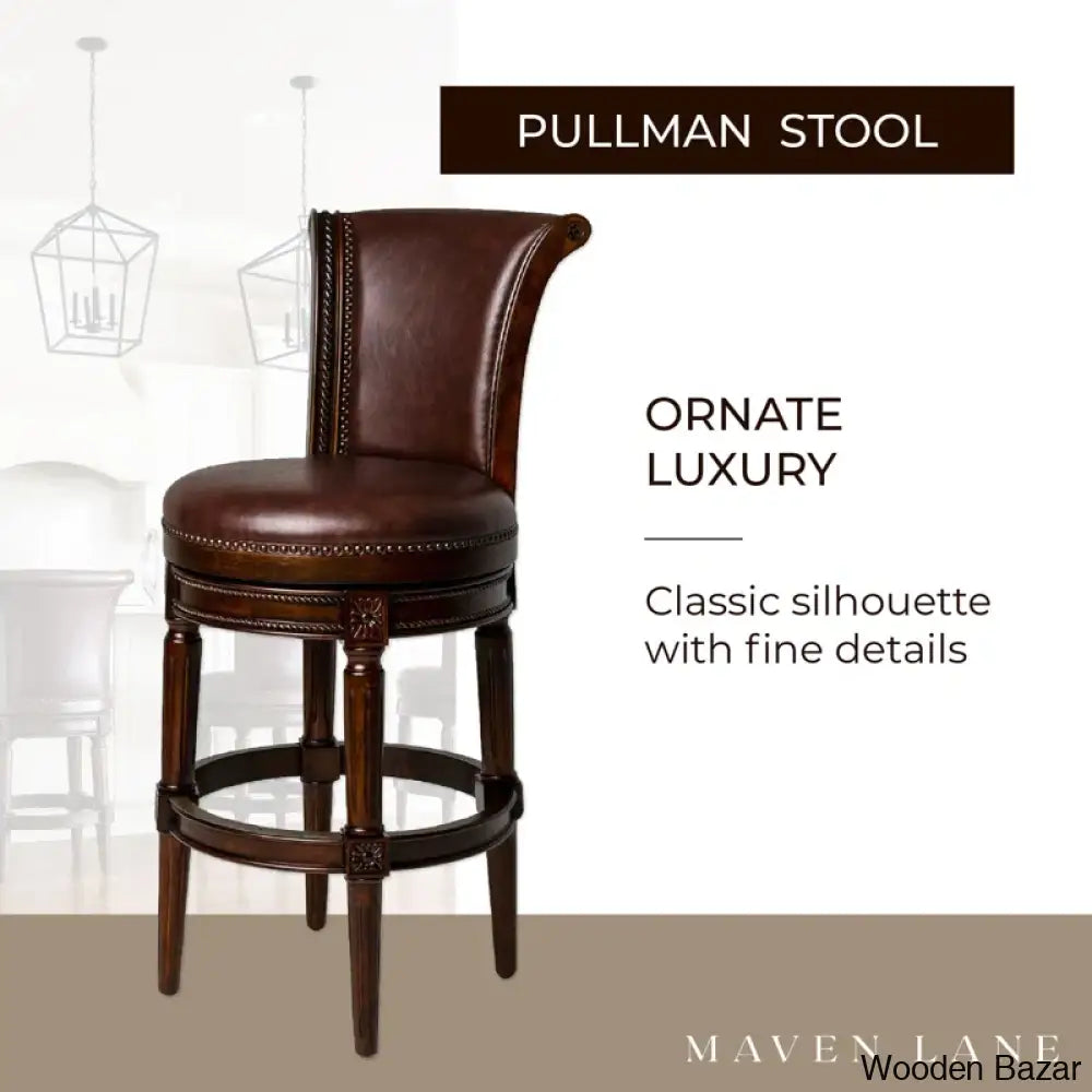 Mavenz Lane Pullman Counter And Bar Stool With Vegan Leather Upholstery