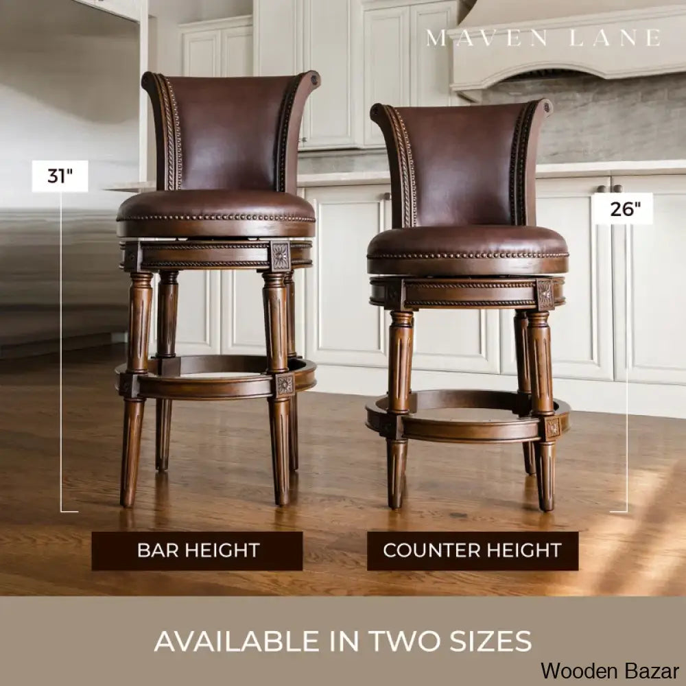 Mavenz Lane Pullman Counter And Bar Stool With Vegan Leather Upholstery Dark Walnut / (31’’