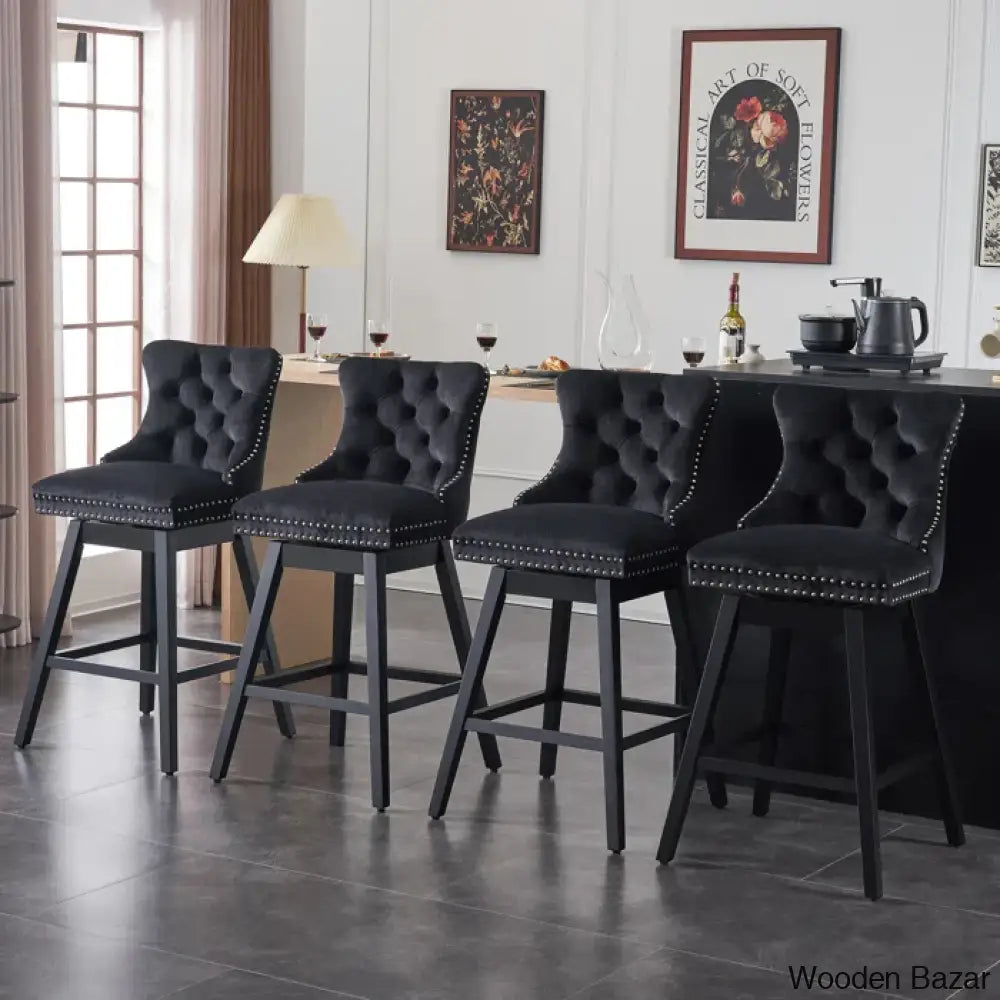 Mcoy Swivel Counter And Bar Stool Set Of 4- Wooden Bazar Black / Bar (30” Seat Height)