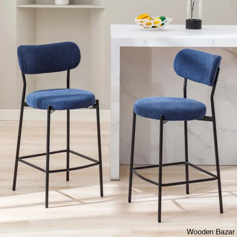 Medfielde Swivel 26’’ Modern Upholstered Counter And Bar Stools With Curved Backrest (Set Of 2) Blue