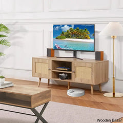 Media Console Cabinet For Large Tv’s Entertainment Center Oak Wood