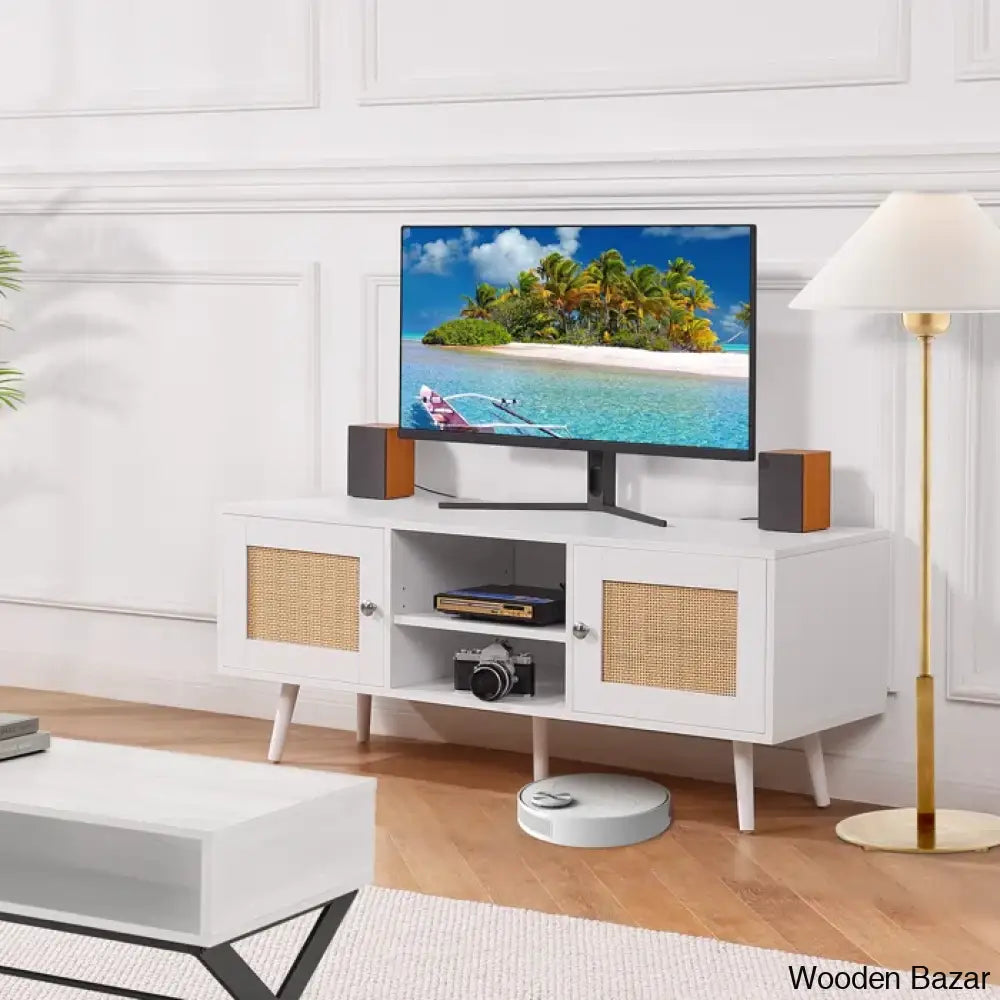 Media Console Cabinet For Large Tv’s Entertainment Center White