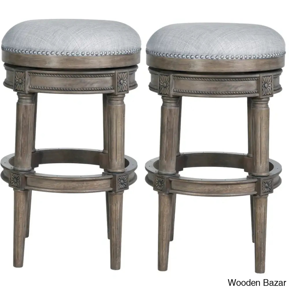 Meharo Swivel Upholstered Counter With Solid Wood Frame (Set Of 2) Weathered Gray