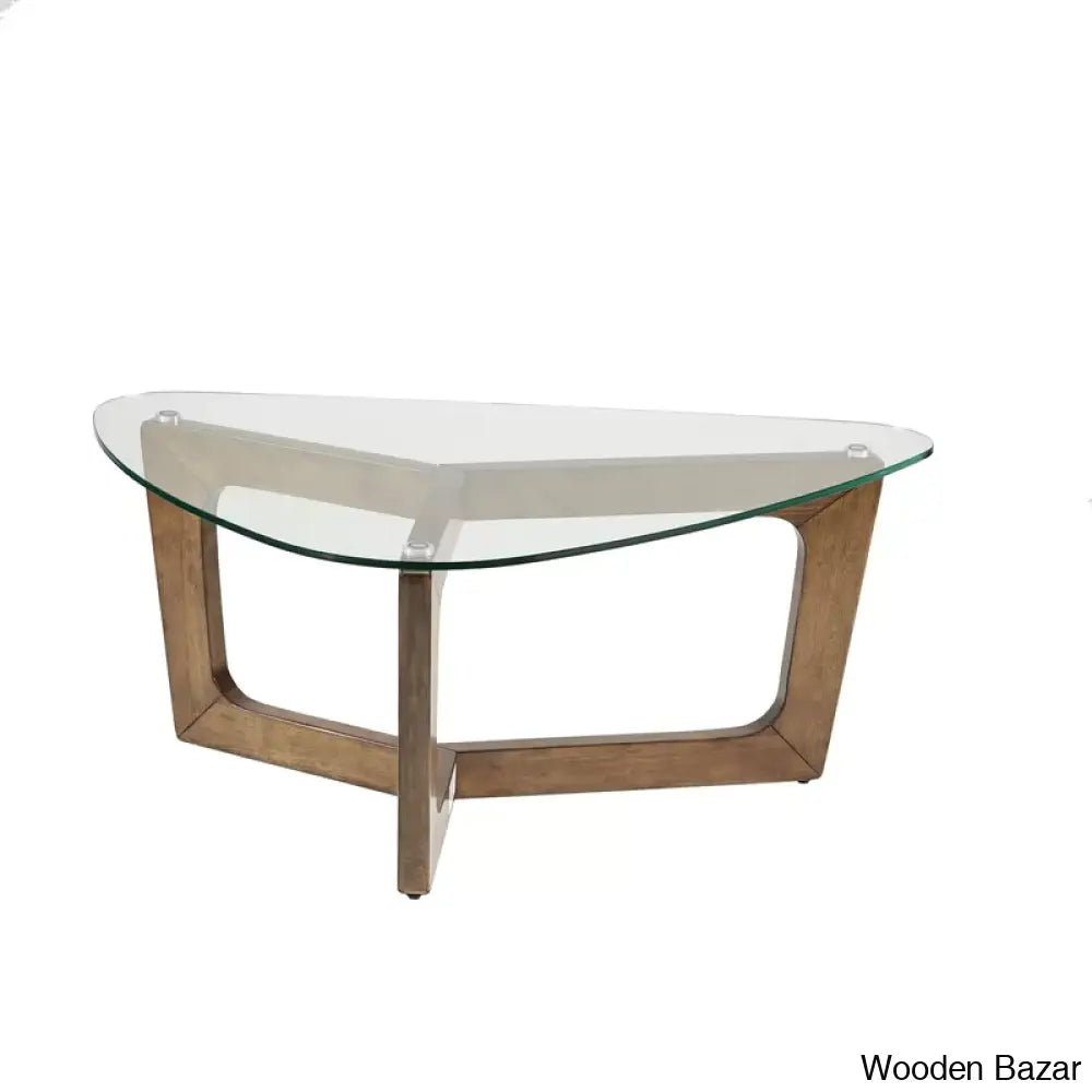 Menashau Triangular Glass Top Wood Frame Coffee And Center Table