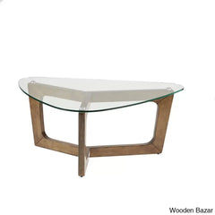 Menashau Triangular Glass Top Wood Frame Coffee And Center Table