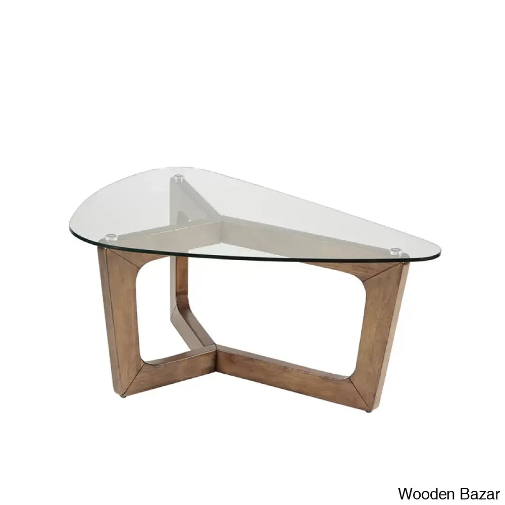 Menashau Triangular Glass Top Wood Frame Coffee And Center Table