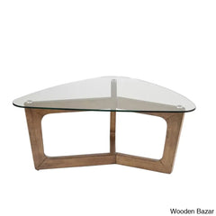 Menashau Triangular Glass Top Wood Frame Coffee And Center Table