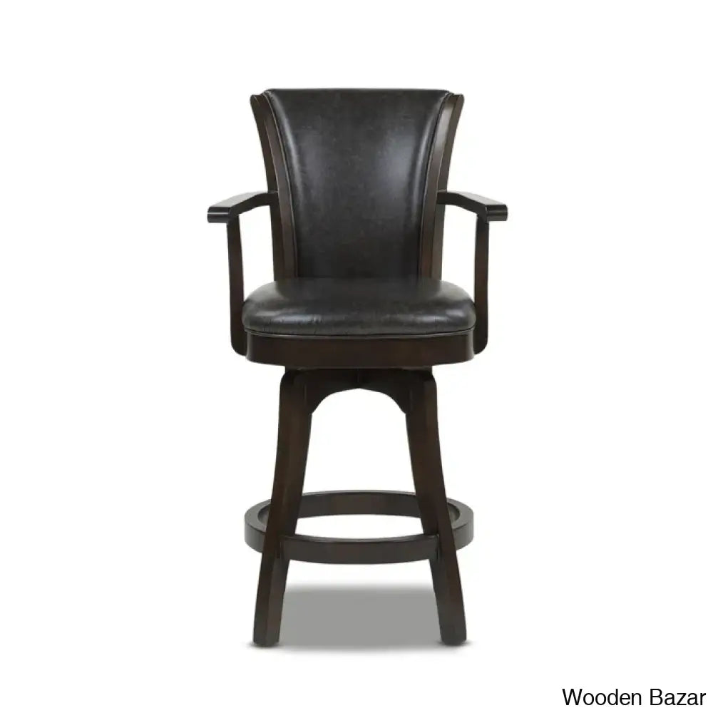 Meolaz Swivel Upholstered Counter And Bar Stool With Solid Wood Frame Vintage Black Brown Faux