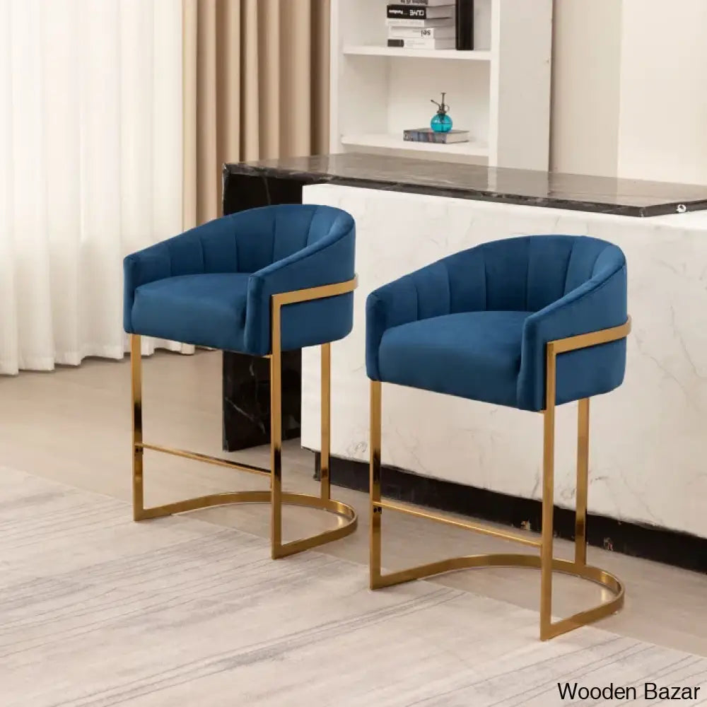 Mercew Swivel 27’’ Metal Tufted Counter And Bar Stool Blue / 2 Piece