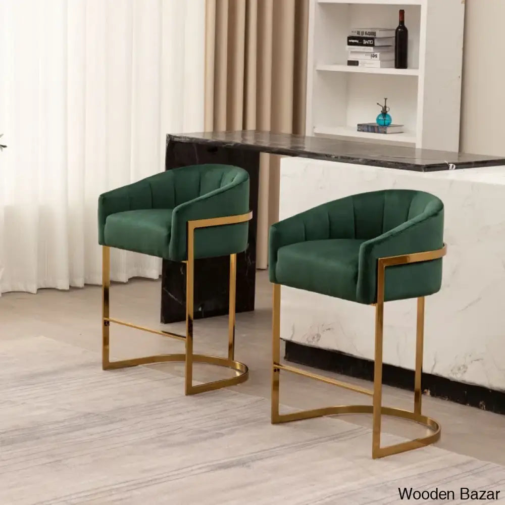 Mercew Swivel 27’’ Metal Tufted Counter And Bar Stool Green / 2 Piece