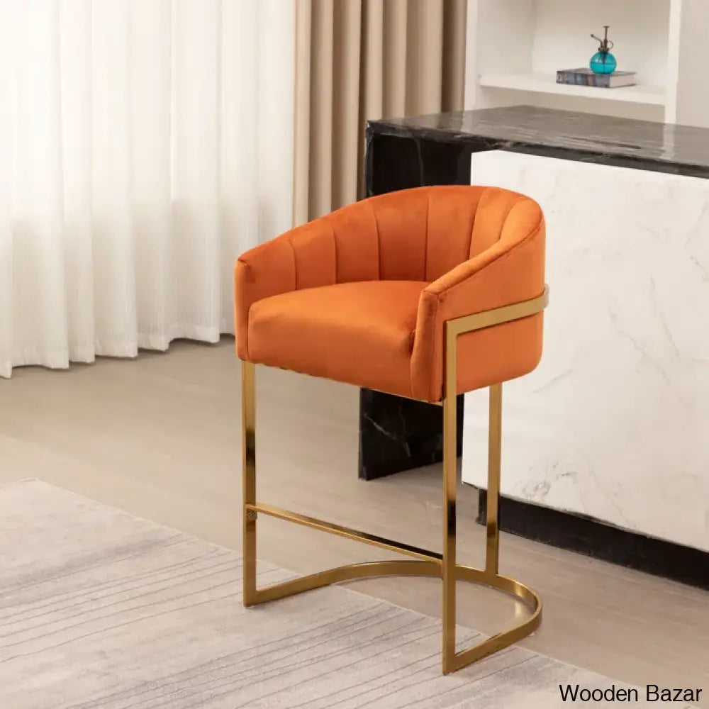 Mercew Swivel 27’’ Metal Tufted Counter And Bar Stool Orange / 1 Piece