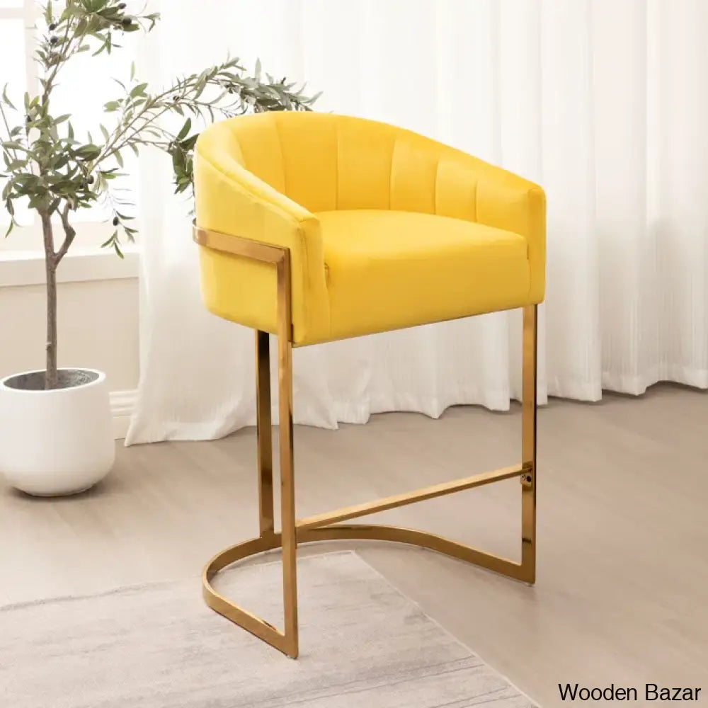 Mercew Swivel 27’’ Metal Tufted Counter And Bar Stool Yellow / 1 Piece