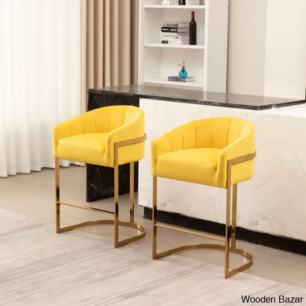 Mercew Swivel 27’’ Metal Tufted Counter And Bar Stool Yellow / 2 Piece