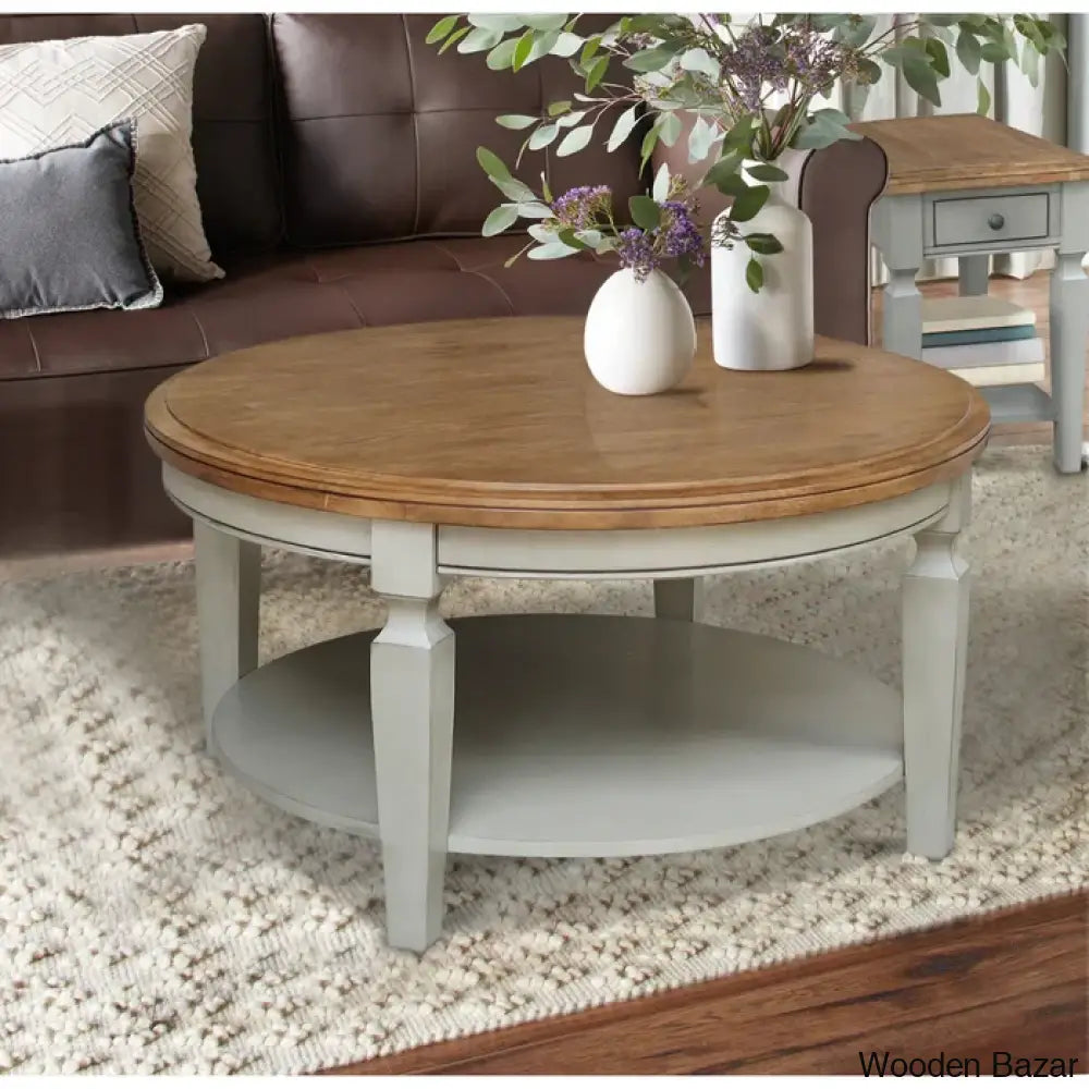 Merril Solid Wood Coffee Table And Center Hickory/Stone