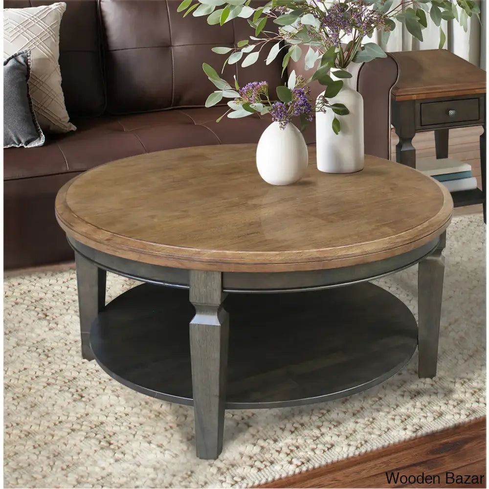 Merril Solid Wood Coffee Table And Center Hickory/Washed Coal