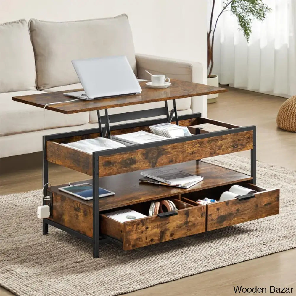 Meu Lift Top Coffee And Center Table With 2 Drawers Outlets