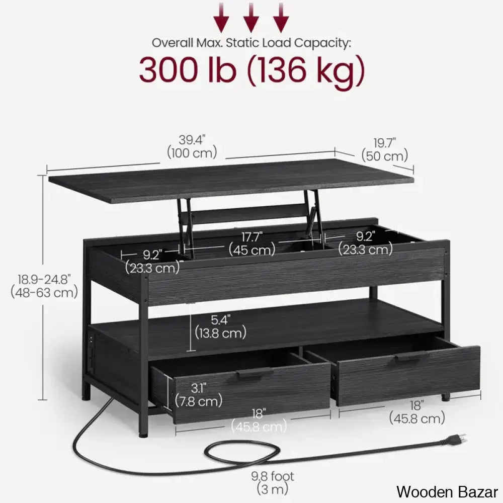 Meu Lift Top Coffee And Center Table With 2 Drawers Outlets