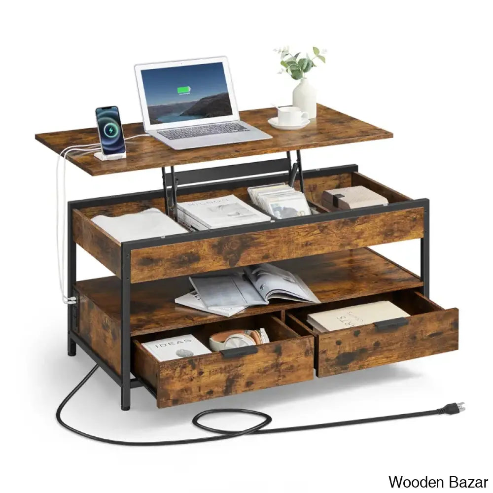 Meu Lift Top Coffee And Center Table With 2 Drawers Outlets