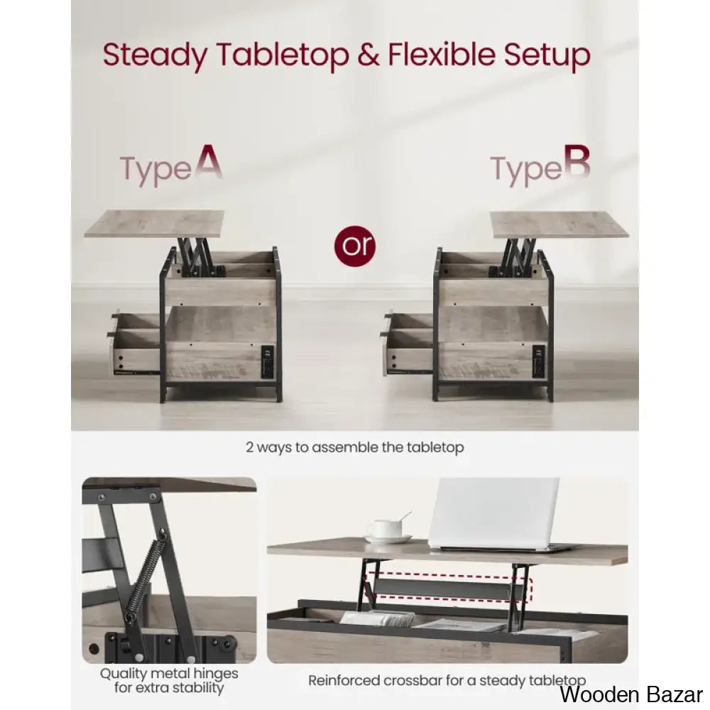 Meu Lift Top Coffee And Center Table With 2 Drawers Outlets