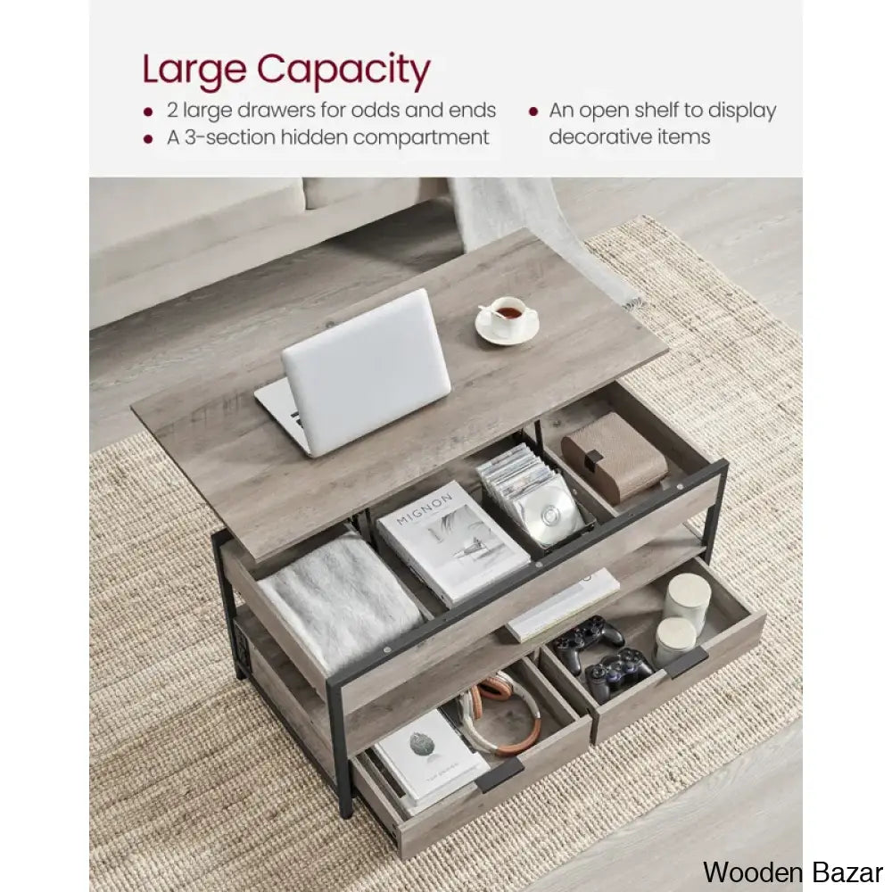 Meu Lift Top Coffee And Center Table With 2 Drawers Outlets