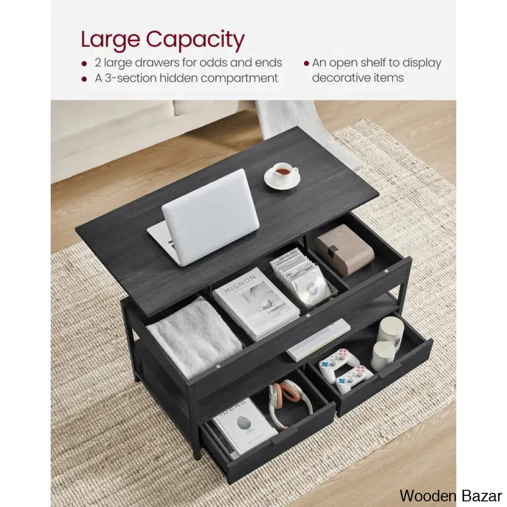 Meu Lift Top Coffee And Center Table With 2 Drawers Outlets