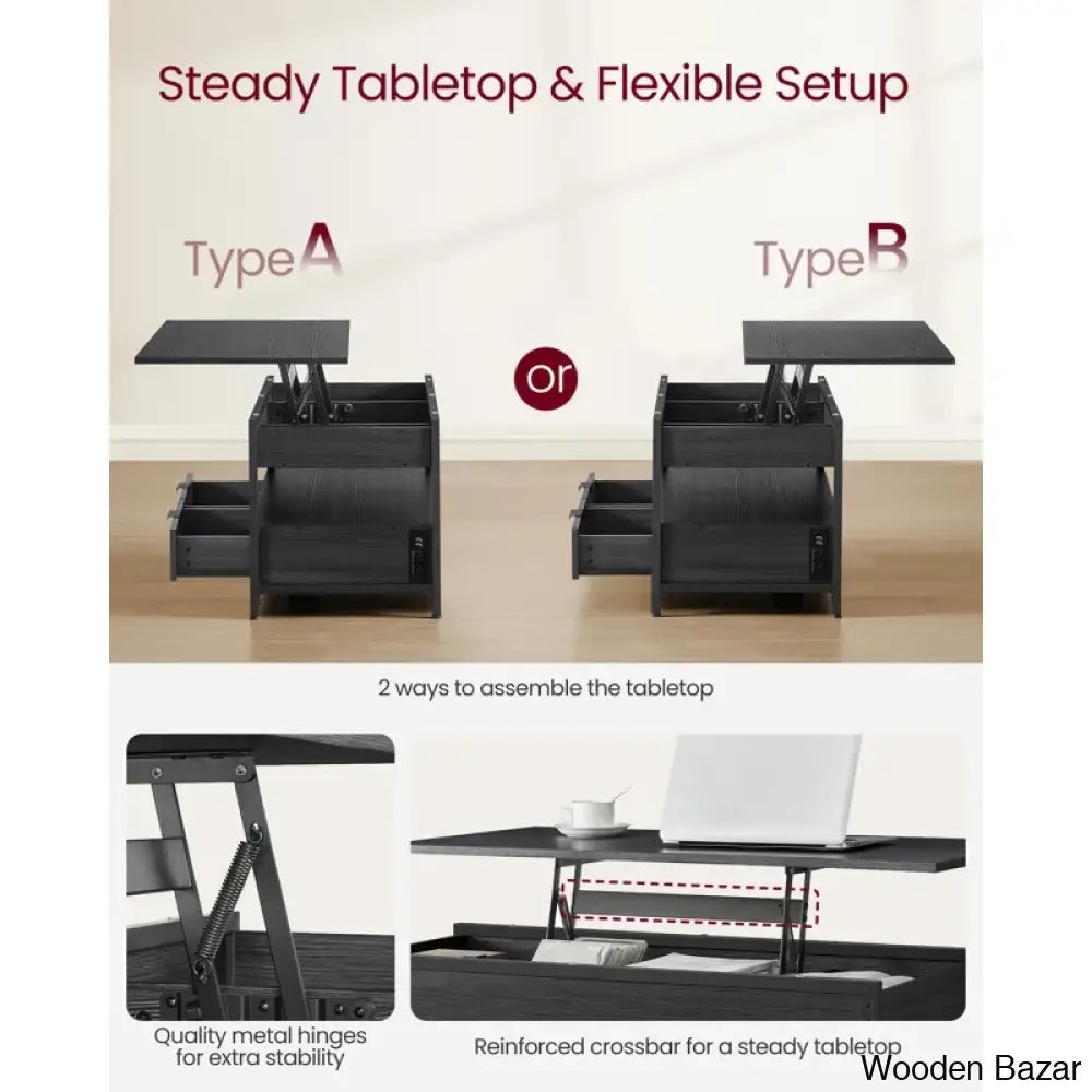 Meu Lift Top Coffee And Center Table With 2 Drawers Outlets