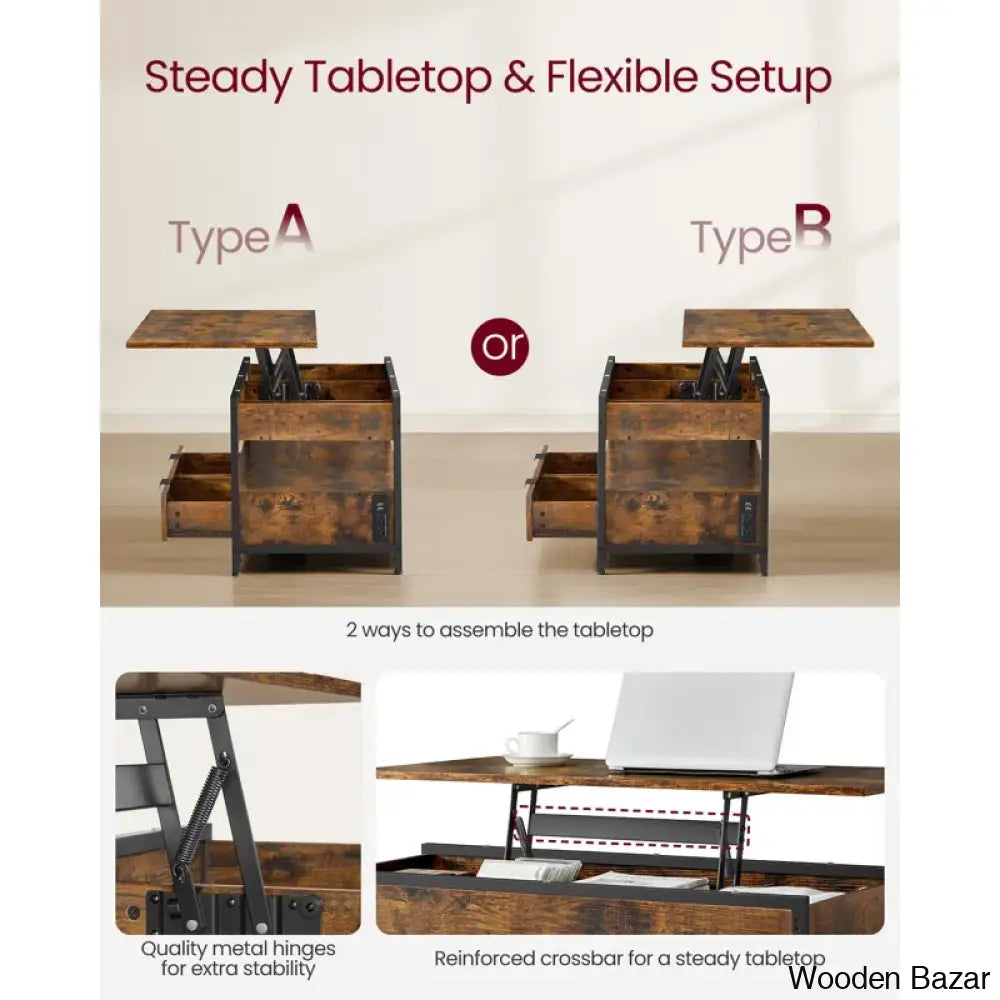 Meu Lift Top Coffee And Center Table With 2 Drawers Outlets