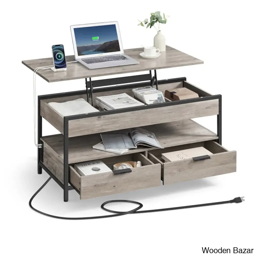 Meu Lift Top Coffee And Center Table With 2 Drawers Outlets