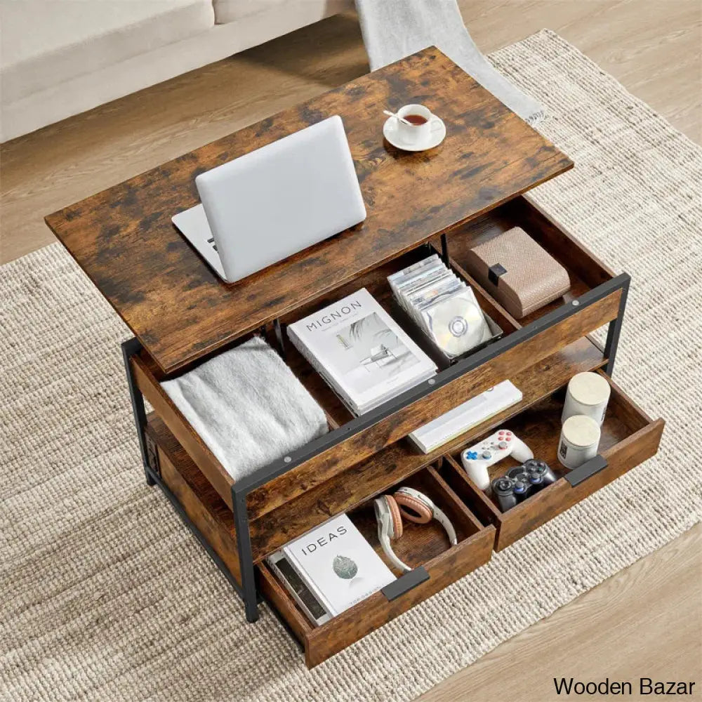 Meu Lift Top Coffee And Center Table With 2 Drawers Outlets