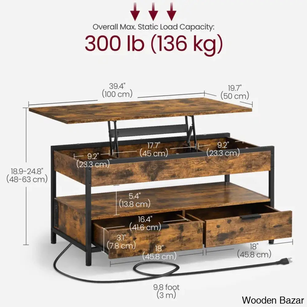 Meu Lift Top Coffee And Center Table With 2 Drawers Outlets